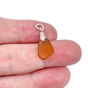 Estate Sterling Silver 925 Amber-Colored Sea Glass Charm Pendant